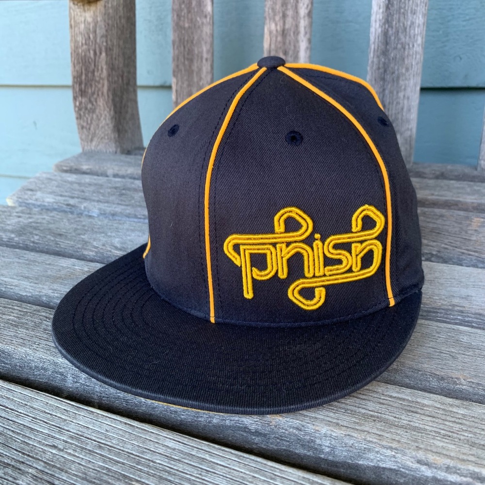 Phish Band Hat 210 Fitted by Flexfit Navy Blue Yellow Flat Brim Bill 7 1/4-7 5/8